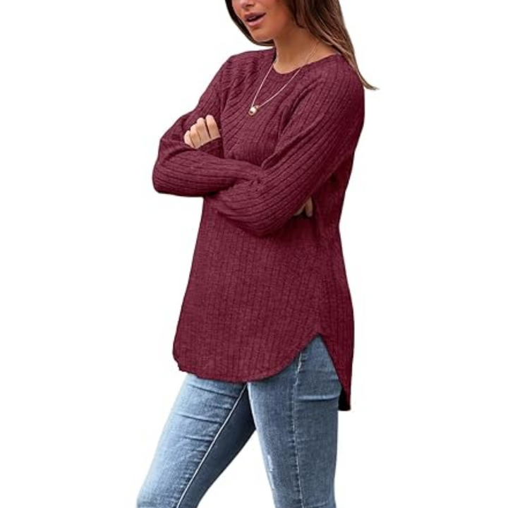 Loose Fit Crew Neck Sweater Tunic - Barbara-Apricot-S-Nora Luxe