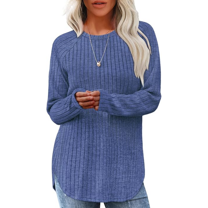 Loose Fit Crew Neck Sweater Tunic - Barbara-Blue-S-Nora Luxe