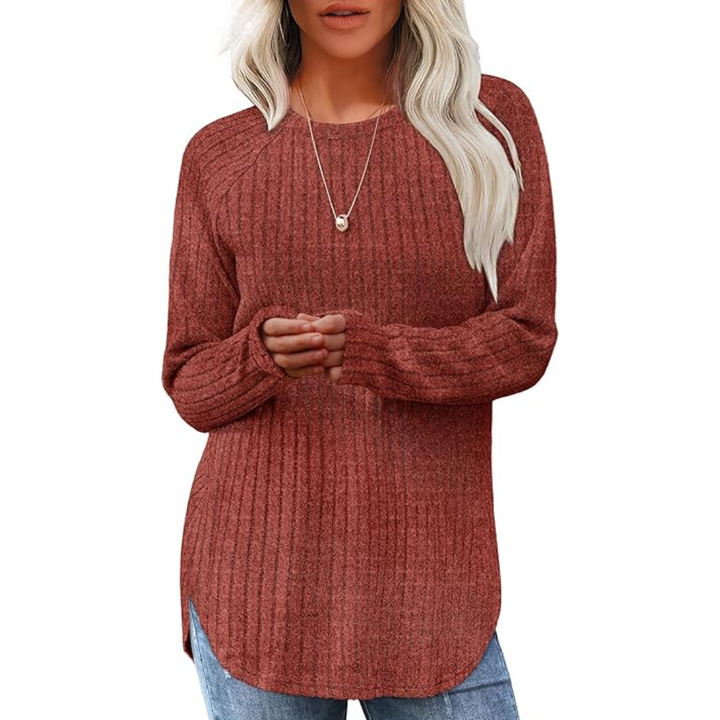 Loose Fit Crew Neck Sweater Tunic - Barbara-Caramel-S-Nora Luxe