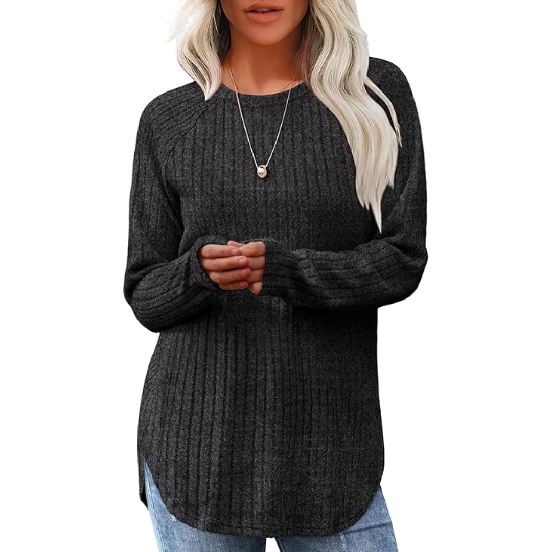 Loose Fit Crew Neck Sweater Tunic - Barbara-Dark Gray-S-Nora Luxe