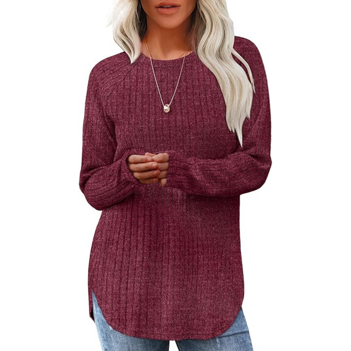 Loose Fit Crew Neck Sweater Tunic - Barbara-Fuchsia-S-Nora Luxe