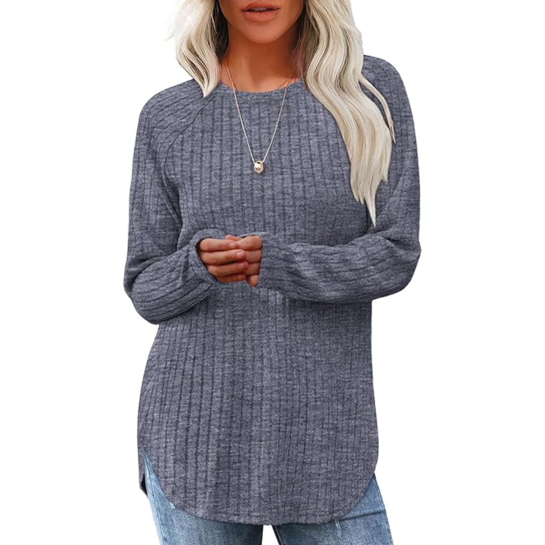Loose Fit Crew Neck Sweater Tunic - Barbara-Gray Blue-S-Nora Luxe