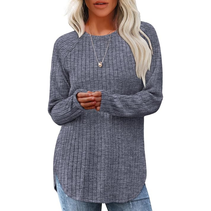 Loose Fit Crew Neck Sweater Tunic - Barbara-Gray Blue-S-Nora Luxe