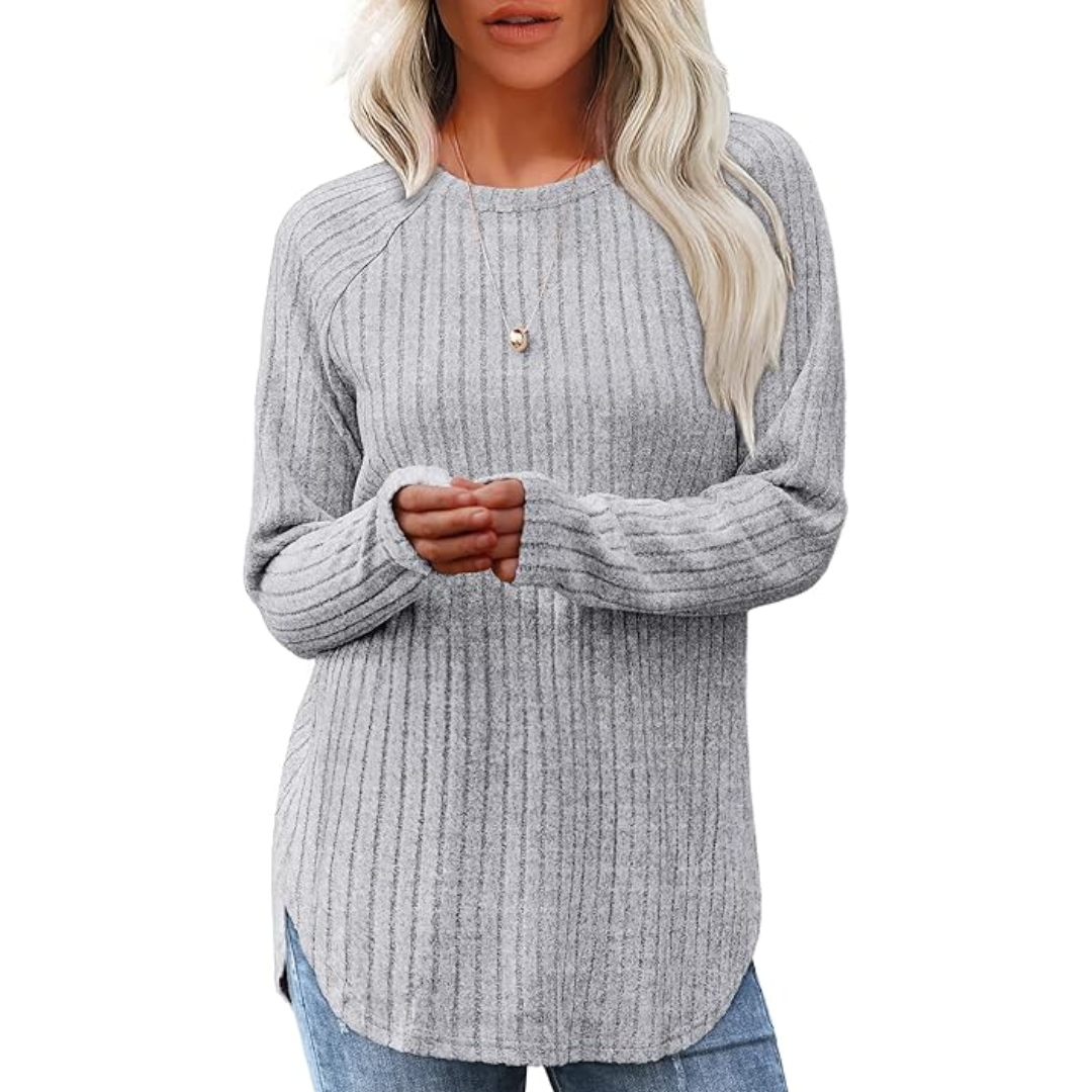Loose Fit Crew Neck Sweater Tunic - Barbara-Light Gray-S-Nora Luxe