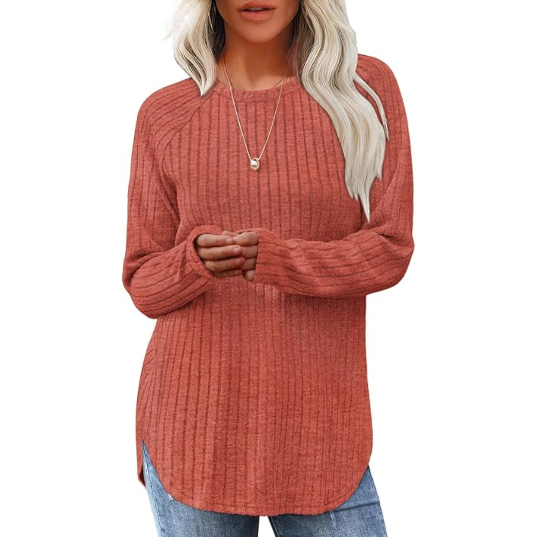 Loose Fit Crew Neck Sweater Tunic - Barbara-Orange-S-Nora Luxe