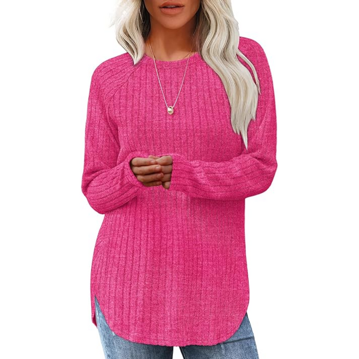 Loose Fit Crew Neck Sweater Tunic - Barbara-Pink-S-Nora Luxe