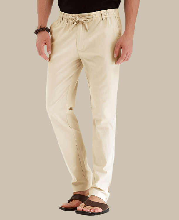 Loose Fit Summer Trousers | Casual Loose Pants for Men with Elastic Waistband-Beige-S-Nora Luxe
