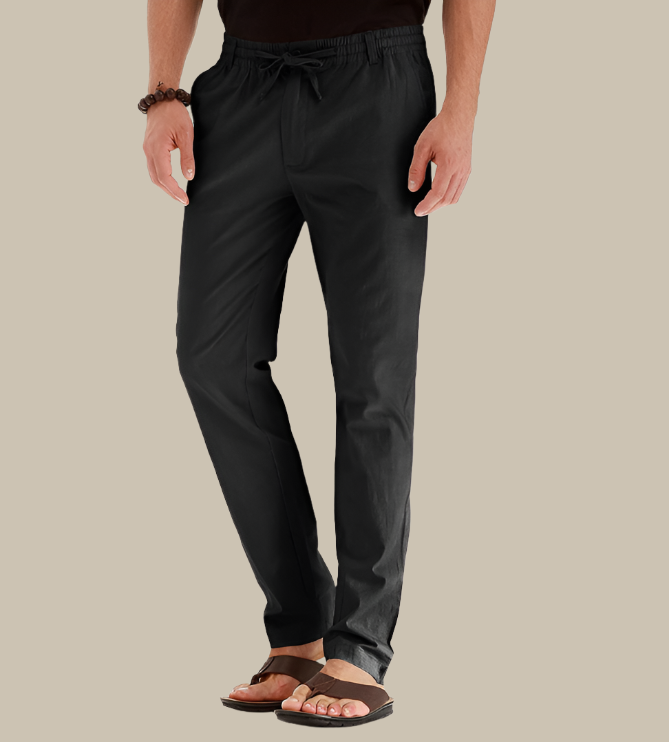 Loose Fit Summer Trousers | Casual Loose Pants for Men with Elastic Waistband-Black-S-Nora Luxe