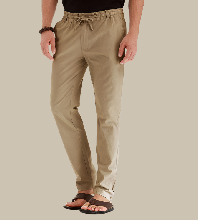 Loose Fit Summer Trousers | Casual Loose Pants for Men with Elastic Waistband-Khaki-S-Nora Luxe