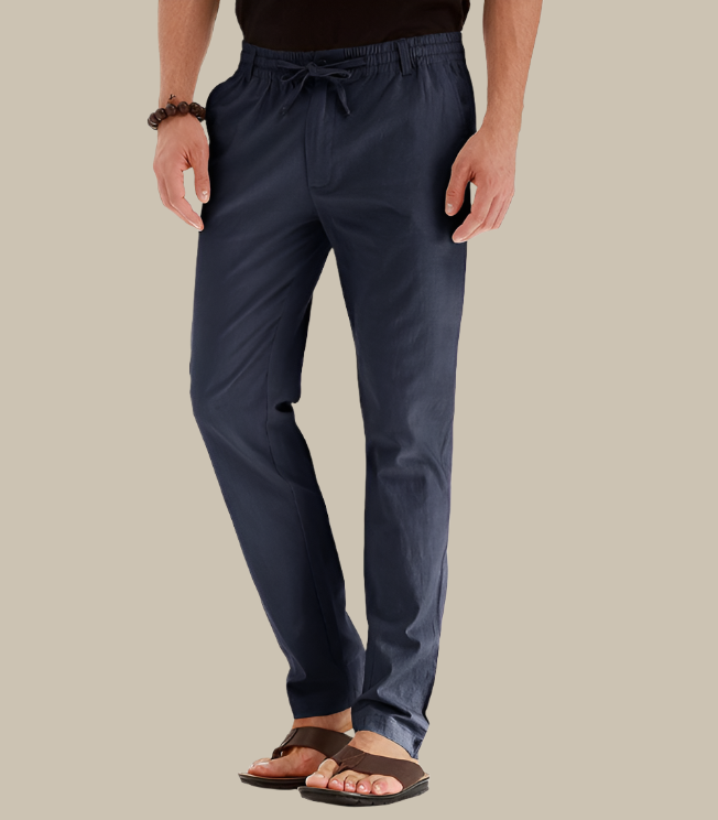 Loose Fit Summer Trousers | Casual Loose Pants for Men with Elastic Waistband-Marine blue-S-Nora Luxe