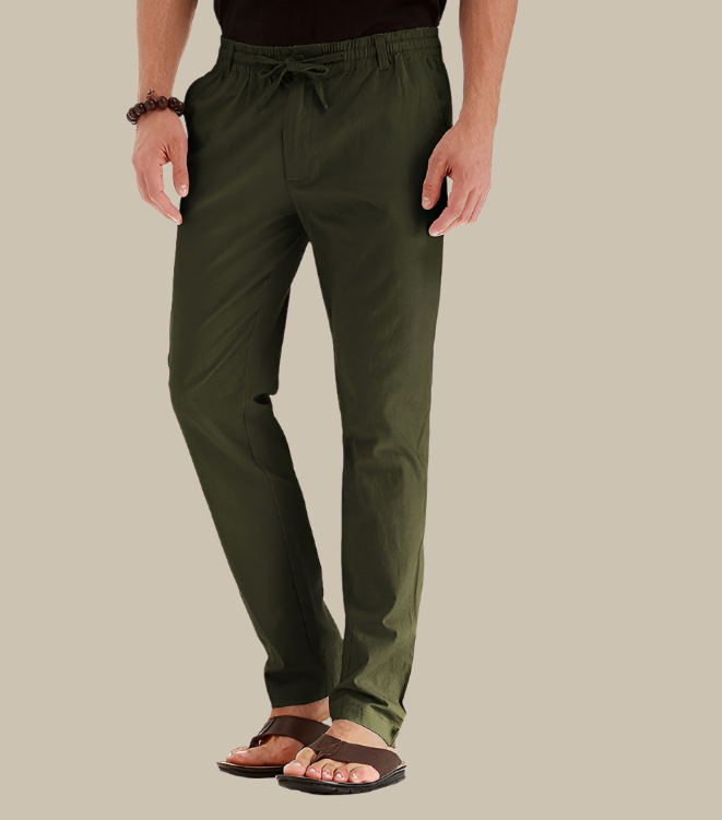 Loose Fit Summer Trousers | Casual Loose Pants for Men with Elastic Waistband-Olive green-S-Nora Luxe