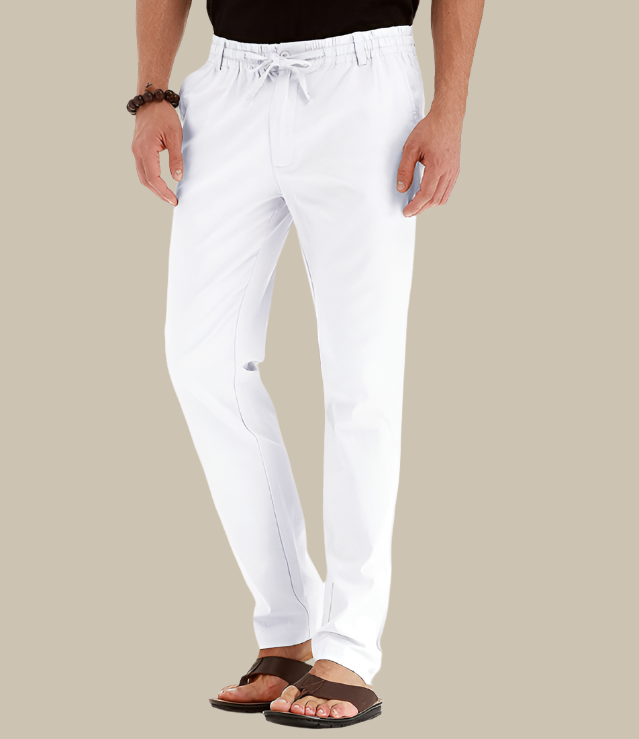 Loose Fit Summer Trousers | Casual Loose Pants for Men with Elastic Waistband-White-S-Nora Luxe