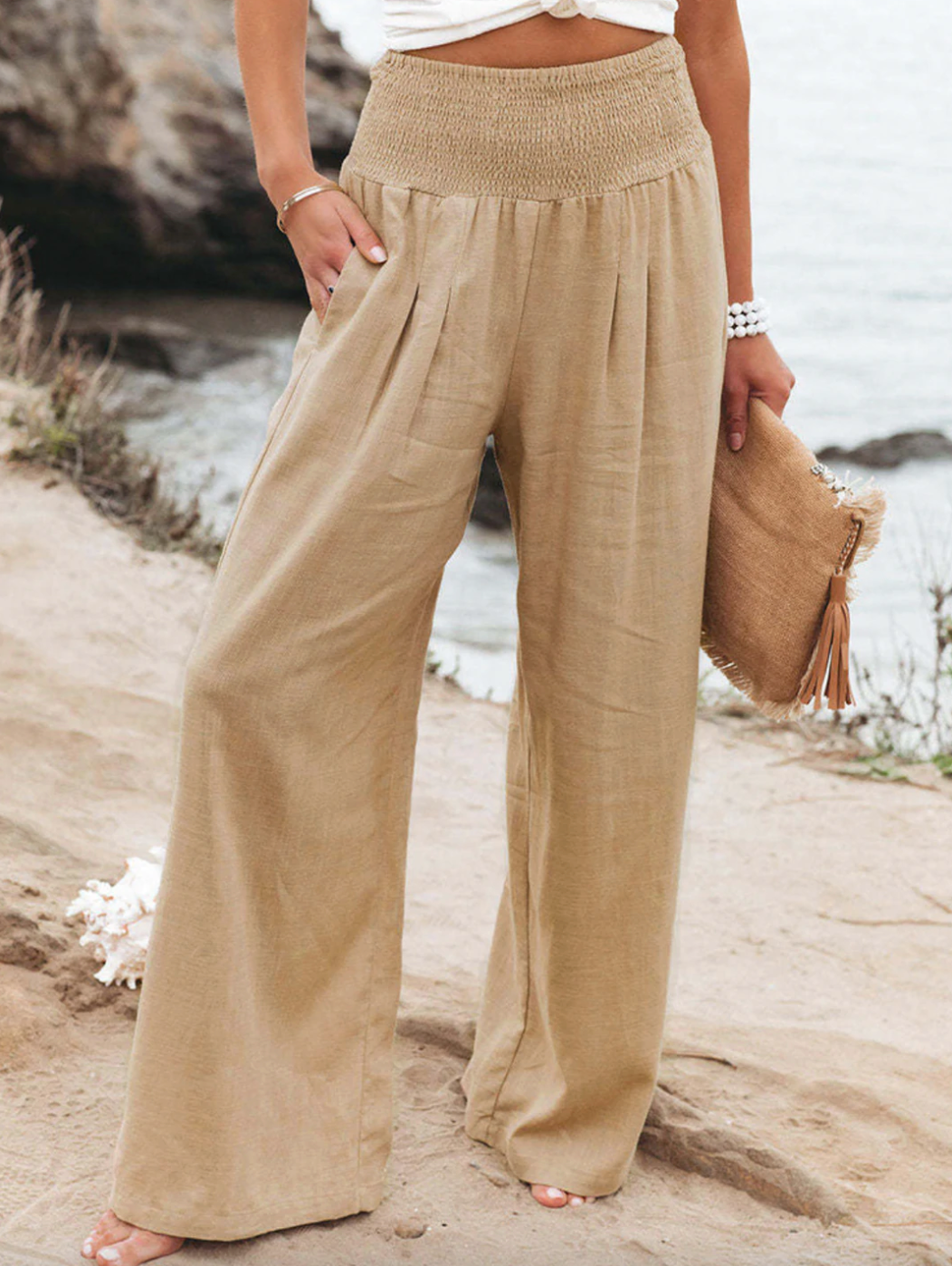 Loose Fit Trousers - BreezeEase-Beige-32-34-Nora Luxe