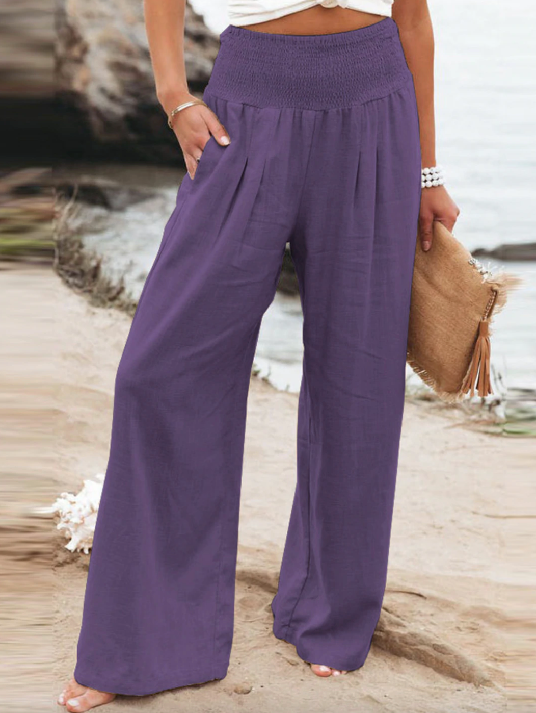 Loose Fit Trousers - BreezeEase-Purple-32-34-Nora Luxe