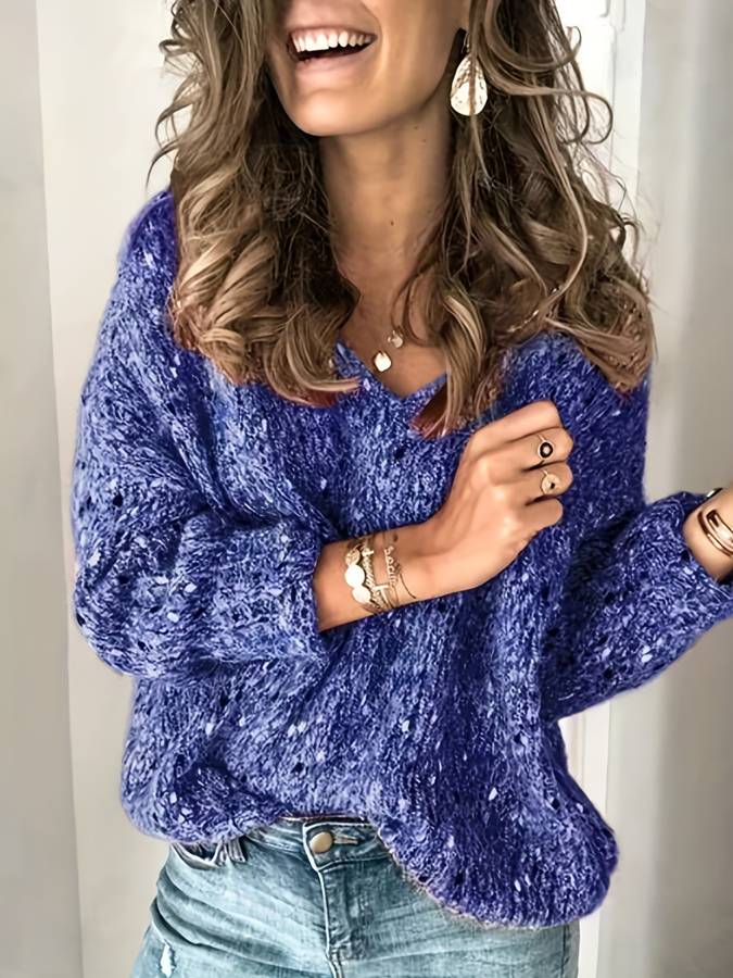 Loose-knit sweater made of multicoloured wool - Lilac-Blauw-XS-Nora Luxe