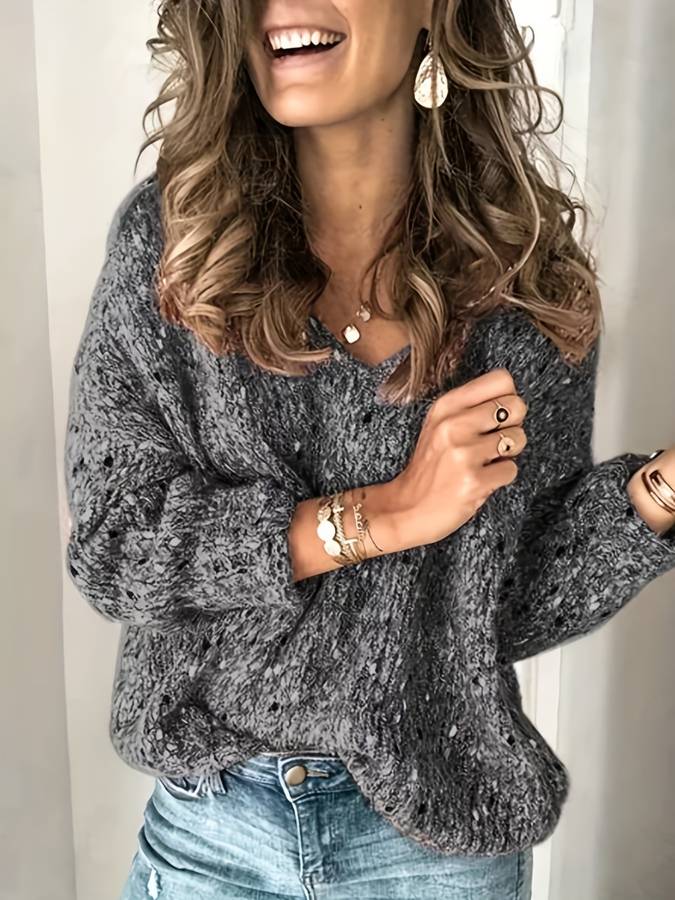 Loose-knit sweater made of multicoloured wool - Lilac-Dark gray-XS-Nora Luxe