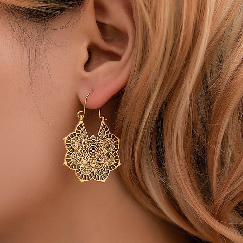 Lotus Mandala Earrings - Levana-Gold-Nora Luxe