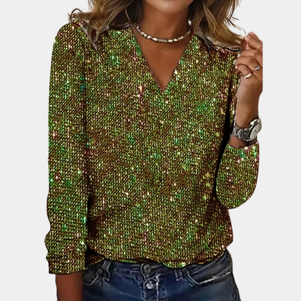 Louaya - Elegant Women's Top with Glitter-Green-S-Nora Luxe