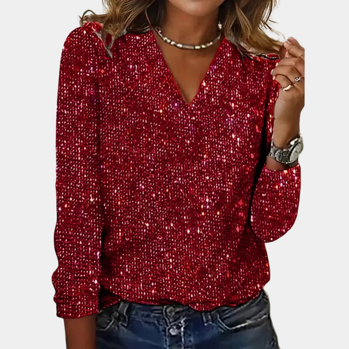 Louaya - Elegant Women's Top with Glitter-Red-S-Nora Luxe