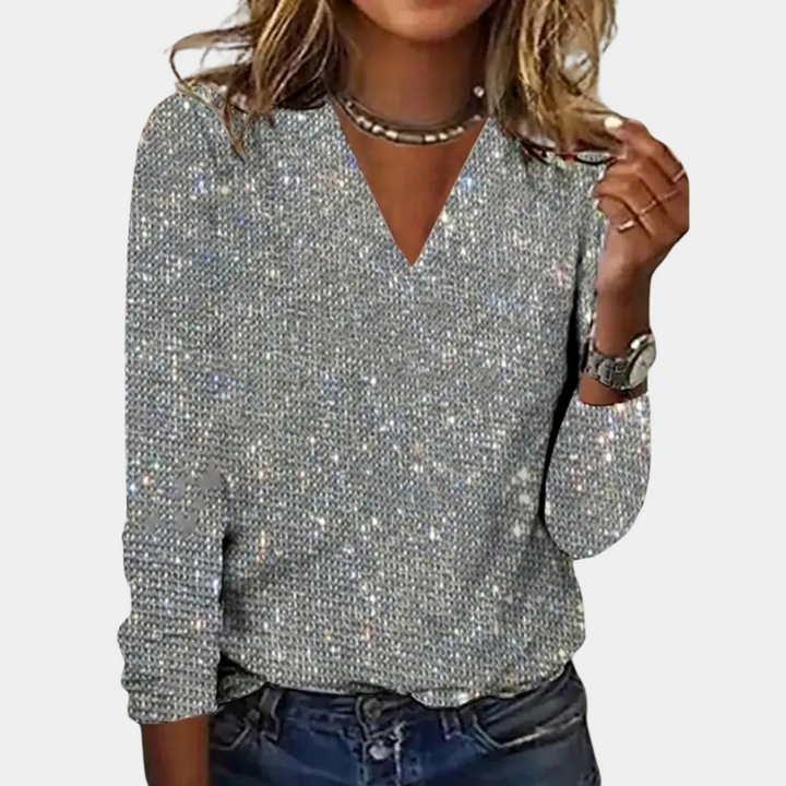 Louaya - Elegant Women's Top with Glitter-Silver-S-Nora Luxe
