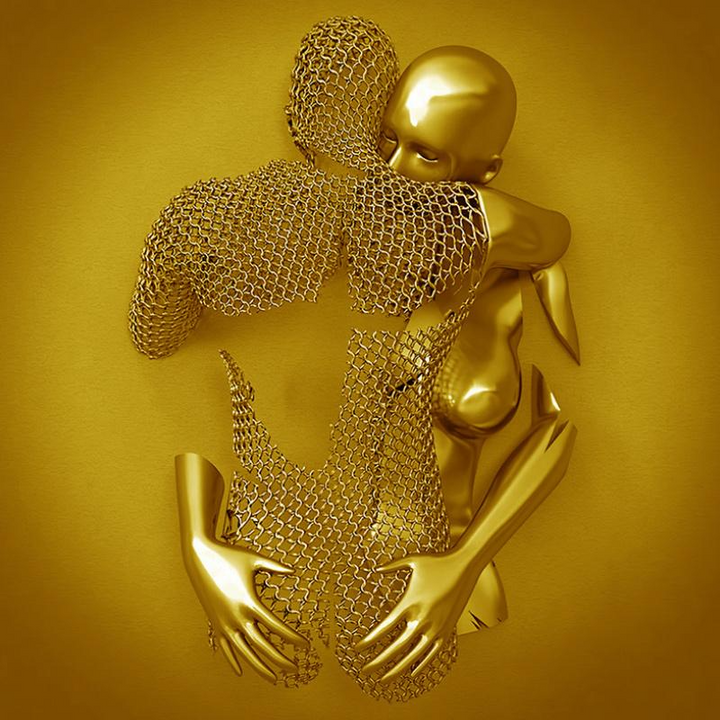 Love Canvas with Metal Figure - AmorArte-Gold (No frame)-Loving embrace-11.81 in x 15.75 in-Nora Luxe