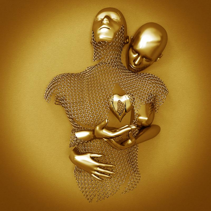 Love Canvas with Metal Figure - AmorArte-Gold (No frame)-Loving heart-11.81 in x 15.75 in-Nora Luxe