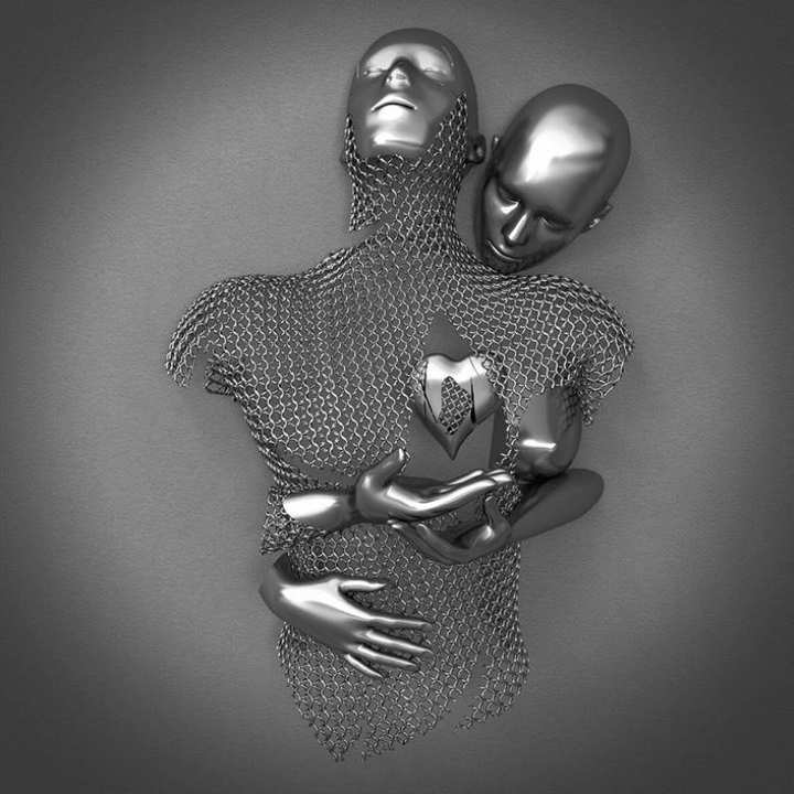 Love Canvas with Metal Figure - AmorArte-Silver grey (No frame)-Loving heart-11.81 in x 15.75 in-Nora Luxe