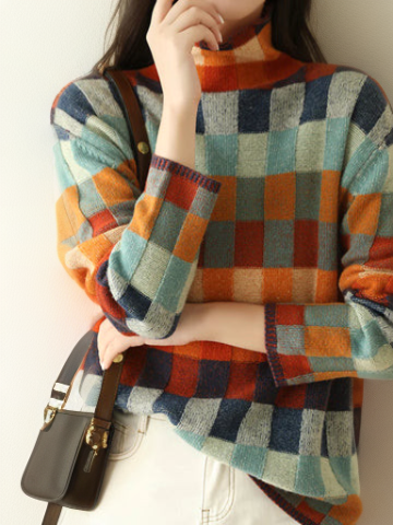 Luxurious Checked Women's Sweater - Eveline-S-Nora Luxe