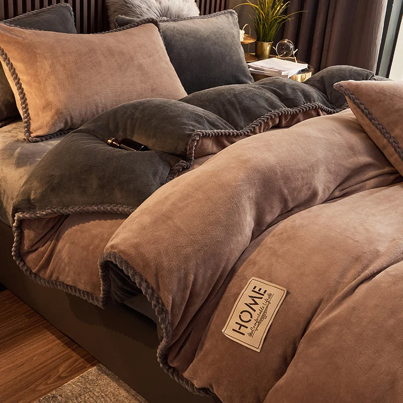 Luxurious Velvet Fleece Duvet Cover Set - PlushHaven-Beige-0.59 in Bed-Nora Luxe