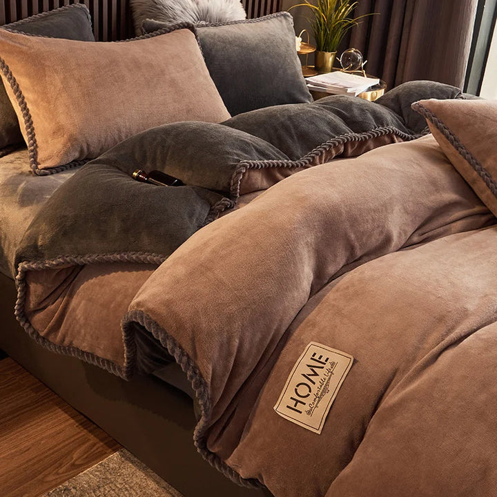Luxurious Velvet Fleece Duvet Cover Set - PlushHaven-Beige-0.59 in Bed-Nora Luxe
