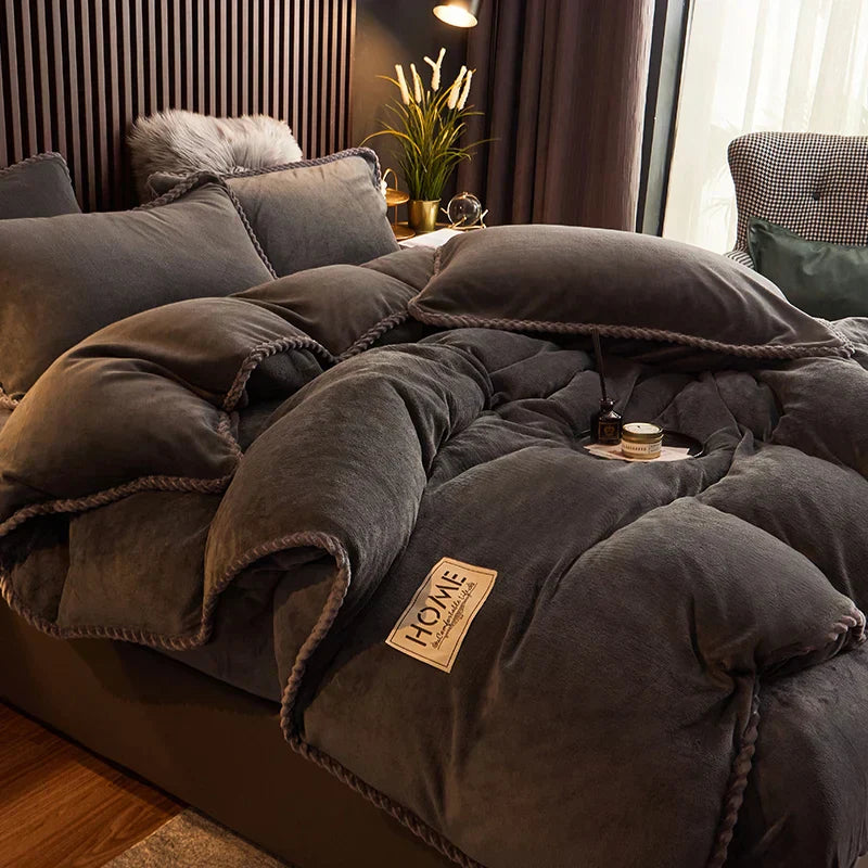 Luxurious Velvet Fleece Duvet Cover Set - PlushHaven-Black-0.59 in Bed-Nora Luxe