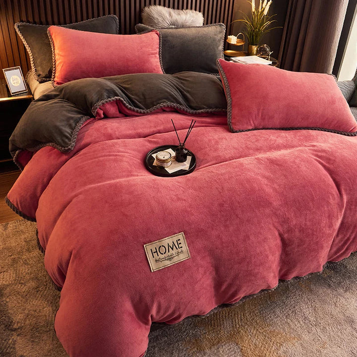 Luxurious Velvet Fleece Duvet Cover Set - PlushHaven-Dark Pink-0.59 in Bed-Nora Luxe