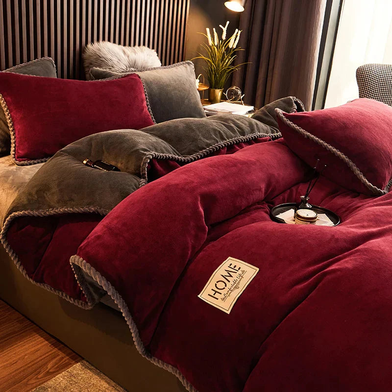 Luxurious Velvet Fleece Duvet Cover Set - PlushHaven-Dark Pink-0.59 in Bed-Nora Luxe