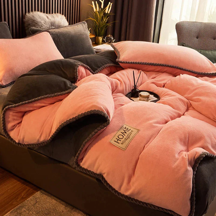 Luxurious Velvet Fleece Duvet Cover Set - PlushHaven-Dark Pink-0.59 in Bed-Nora Luxe