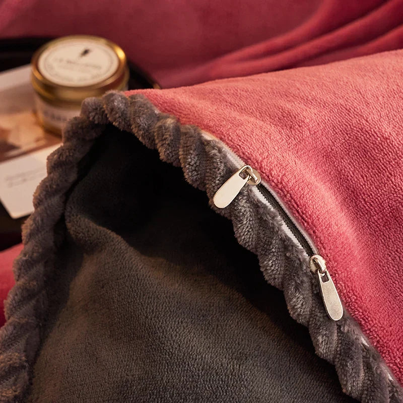 Luxurious Velvet Fleece Duvet Cover Set - PlushHaven-Dark Pink-0.59 in Bed-Nora Luxe
