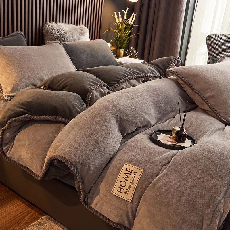 Luxurious Velvet Fleece Duvet Cover Set - PlushHaven-Gray-0.59 in Bed-Nora Luxe