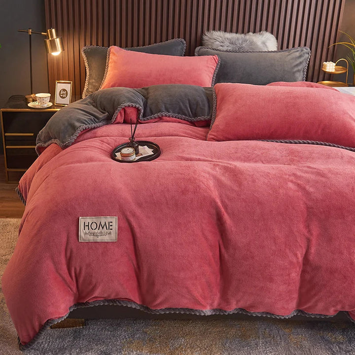 Luxurious Velvet Fleece Duvet Cover Set - PlushHaven-Light Pink-0.59 in Bed-Nora Luxe