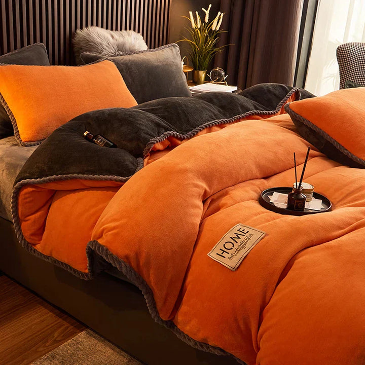 Luxurious Velvet Fleece Duvet Cover Set - PlushHaven-Orange-0.59 in Bed-Nora Luxe