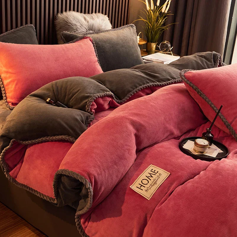 Luxurious Velvet Fleece Duvet Cover Set - PlushHaven-Red-0.59 in Bed-Nora Luxe