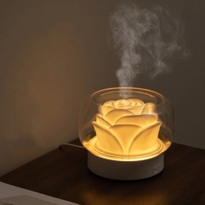 Luxury Aroma Diffuser with LED lighting - AromaGlow-Rose-White-Nora Luxe