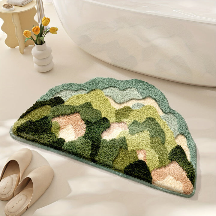 Luxury Bath Mat with Floral Pattern, Extra Soft and Absorbent - Florina-17.72 × 27.56 in-Forest-Nora Luxe