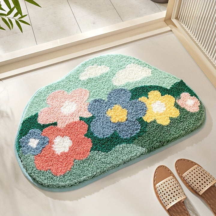 Luxury Bath Mat with Floral Pattern, Extra Soft and Absorbent - Florina-17.72 × 27.56 in-Happy Flower Forest-Nora Luxe