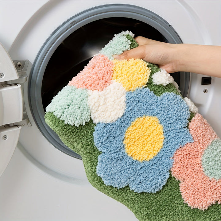 Luxury Bath Mat with Floral Pattern, Extra Soft and Absorbent - Florina-17.72 × 27.56 in-Happy Flower Forest-Nora Luxe