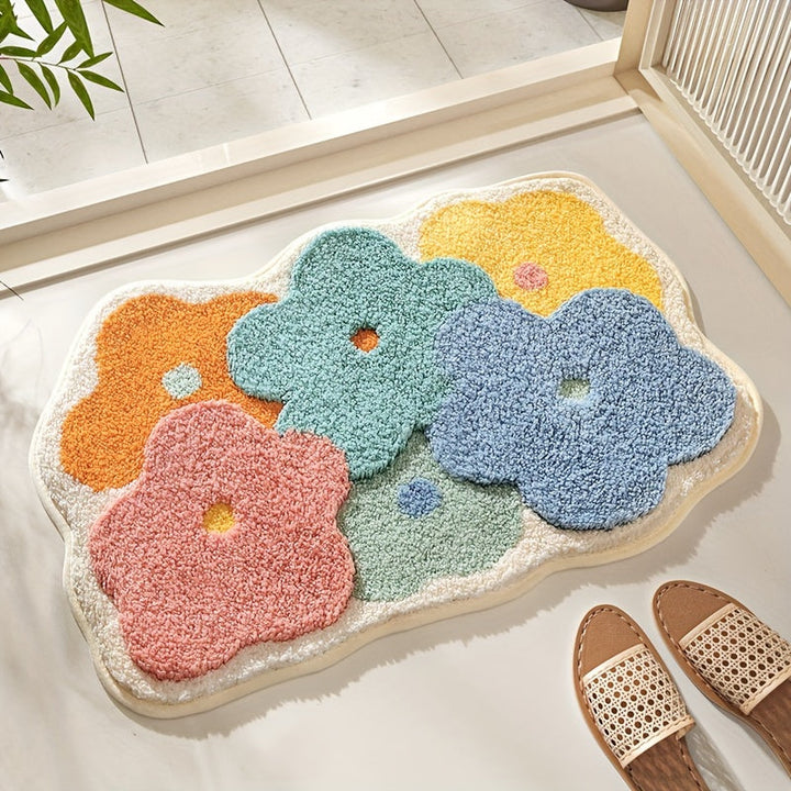 Luxury Bath Mat with Floral Pattern, Extra Soft and Absorbent - Florina-17.72 × 27.56 in-Happy Flower Forest-Nora Luxe