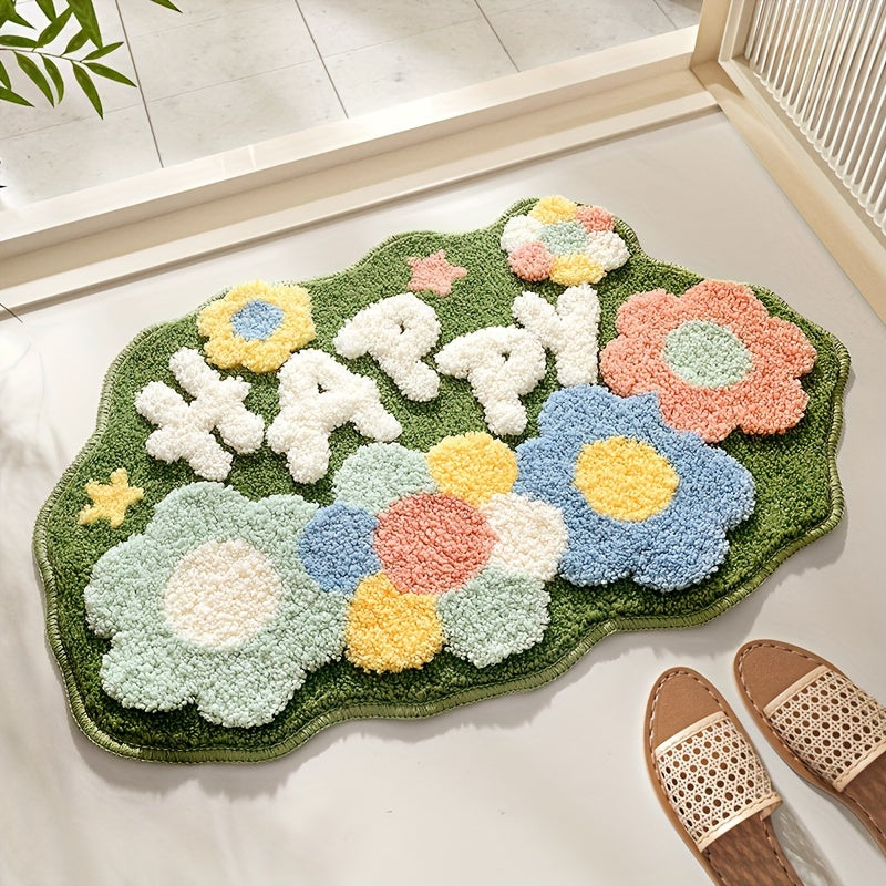 Luxury Bath Mat with Floral Pattern, Extra Soft and Absorbent - Florina-17.72 × 27.56 in-Happy Flower Forest-Nora Luxe