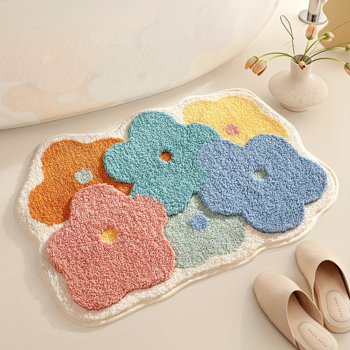 Luxury Bath Mat with Floral Pattern, Extra Soft and Absorbent - Florina-17.72 × 27.56 in-Xiying-Nora Luxe