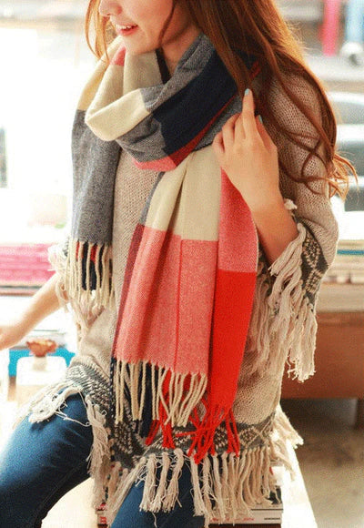 Luxury Cashmere Ladies Scarf - Marlowe-Red Blue-Nora Luxe