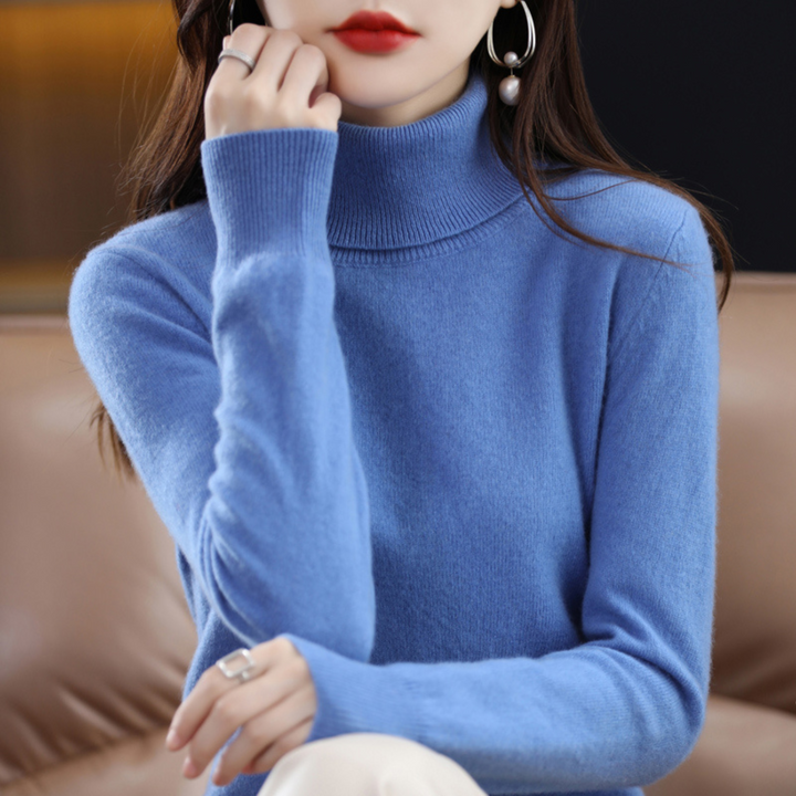 Luxury Cashmere Ladies Turtleneck - Elena-Blue-S-Nora Luxe