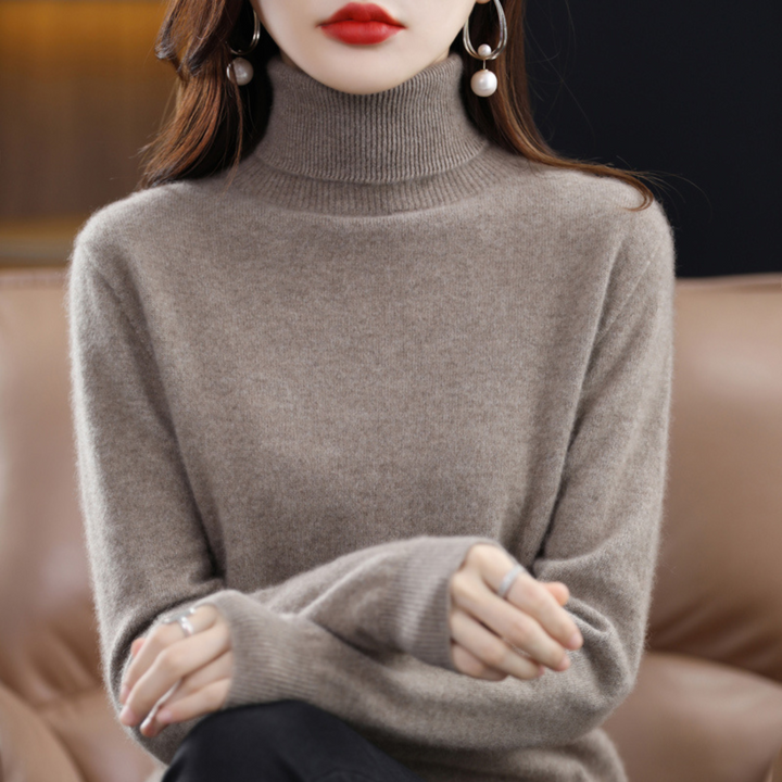 Luxury Cashmere Ladies Turtleneck - Elena-Dark Brown-S-Nora Luxe