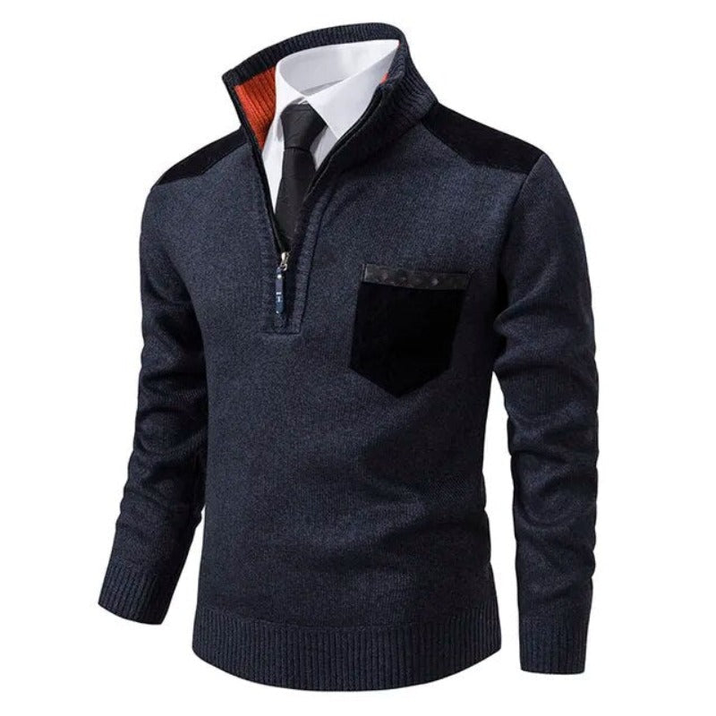 Luxury Cashmere Men's Pullover - Archer-Dark Blue-M-Nora Luxe